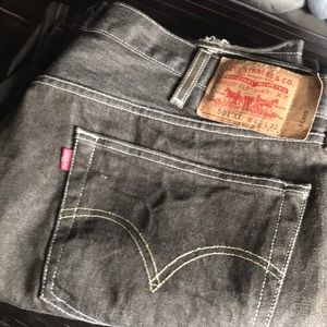 🚨B2G1 LEVIS 501 Brown White Thread Denim Butterfly Button Straight Leg Jeans